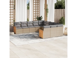 Conjunto de sofá de jardín de 11 piezas con cojines de mimbre beige DKD Home Decor