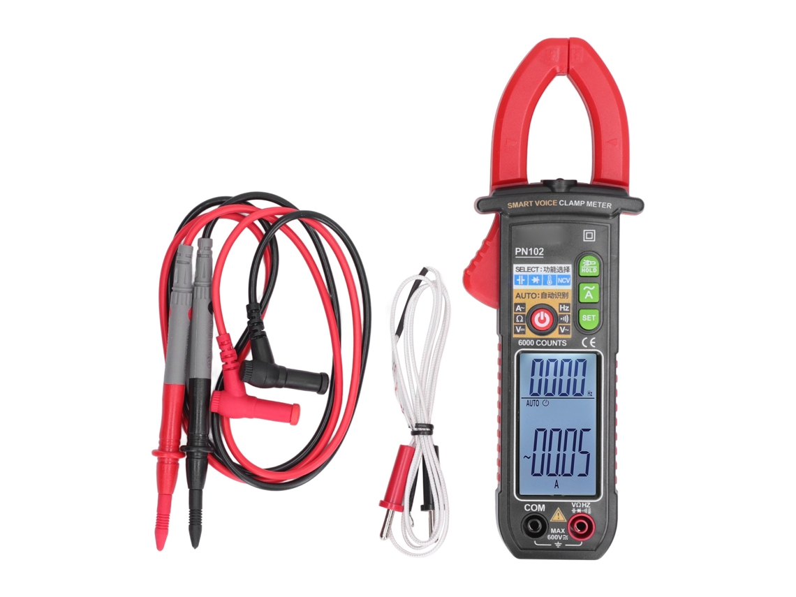 Pinza Amperimétrica Digital Con Transmisión De Voz, Rango Automático Para Corriente Y Voltaje Ca/cc De 600 V/600 A Con Ncv Y Linterna.