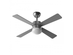 Ventilador de techo Evvo con luz, silencioso, Ø106cm, 4 aspas, motor de CC de 56w, 3 velocidades (modelo: V415 Acabado metálico)