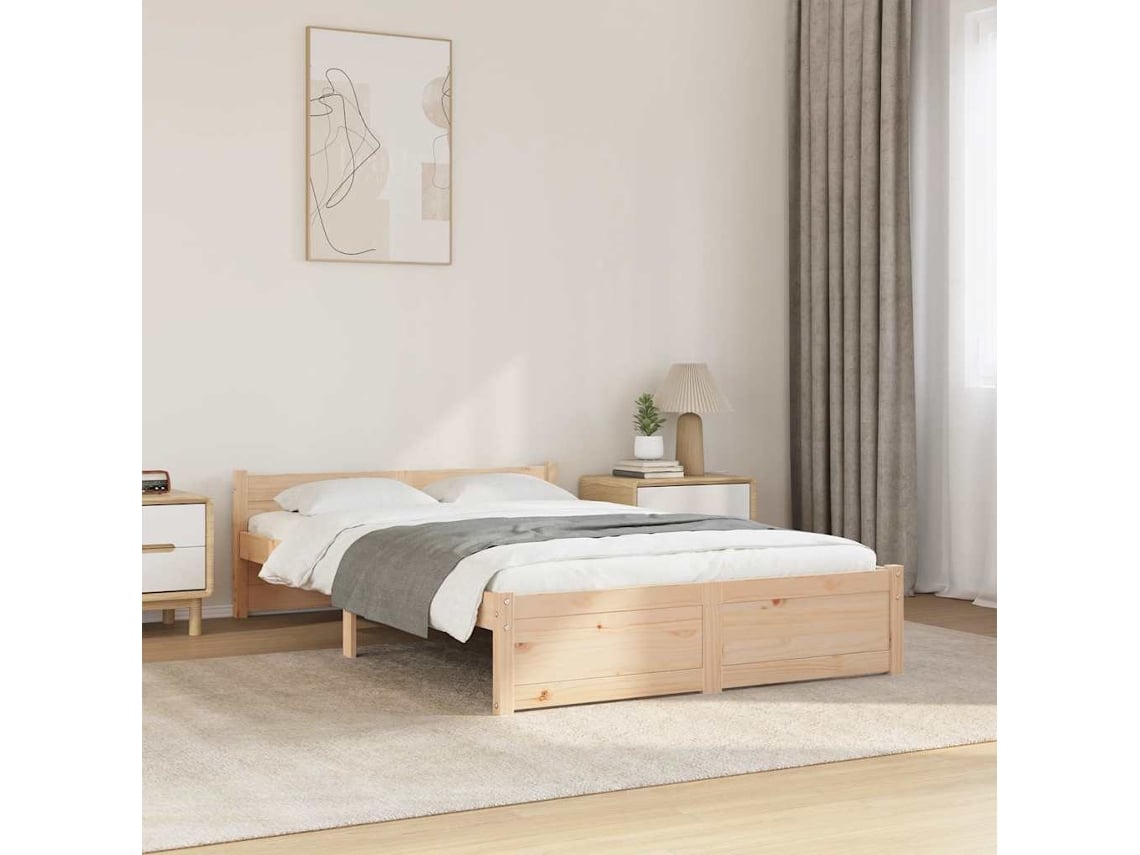 Estructura De Cama Sin Colchón Madera Maciza 120x200 Cm