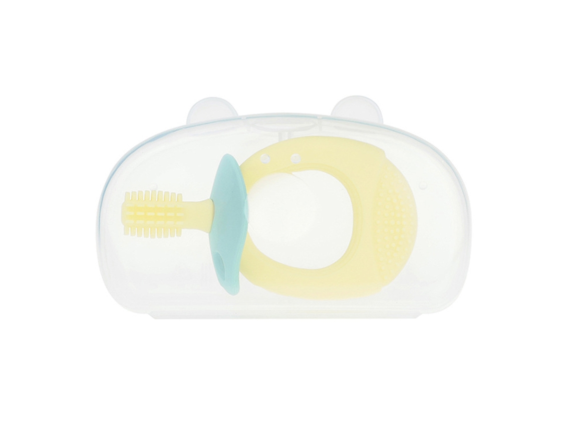 Cepillo De Dientes De Silicona Para Bebés, Masajeador De Encías De 360°, Color Amarillo, Con Estuche.