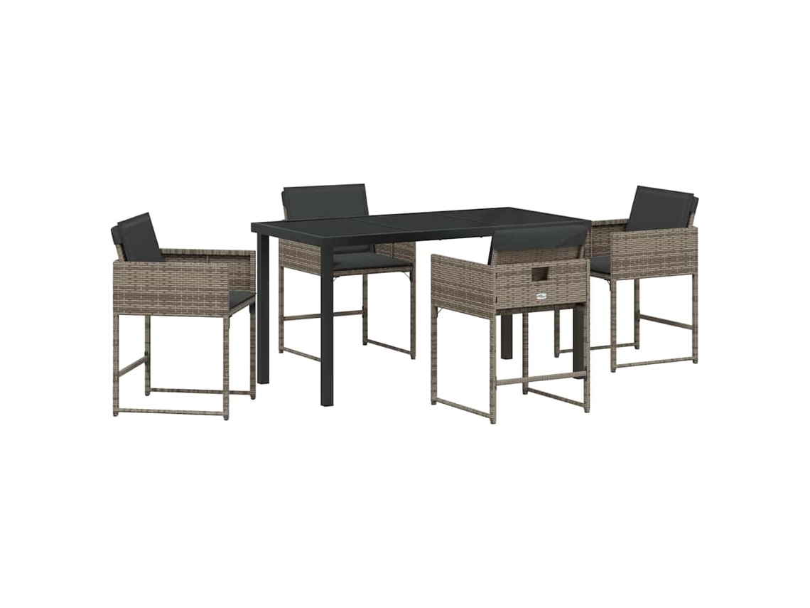 Conjunto De Comedor De Jardín 5 Uds | Mueble De Jardín Gris Ratán Sintético