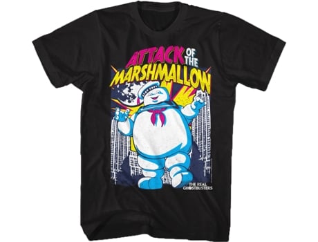 Camisetas Unisex DEEPSTONE Attack of the Marshmallow Real Ghostbusters Negro (XXL)