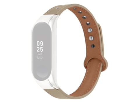 Correa de piel auténtica diseño de doble remache para Xiaomi Mi Band 3/4 - marrón claro