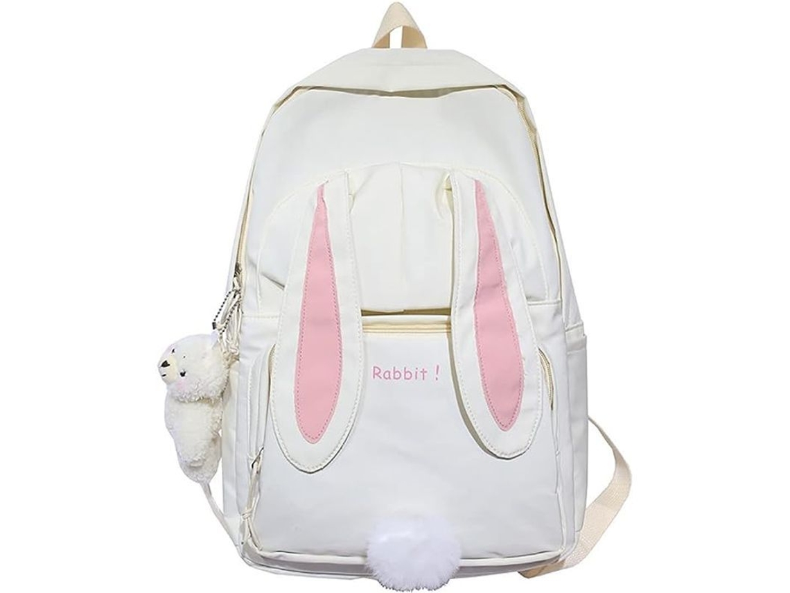 Mochila Kawaii Conejo Linjou Con Colgante De Oso Para Estudiantes De Secundaria (blanco)