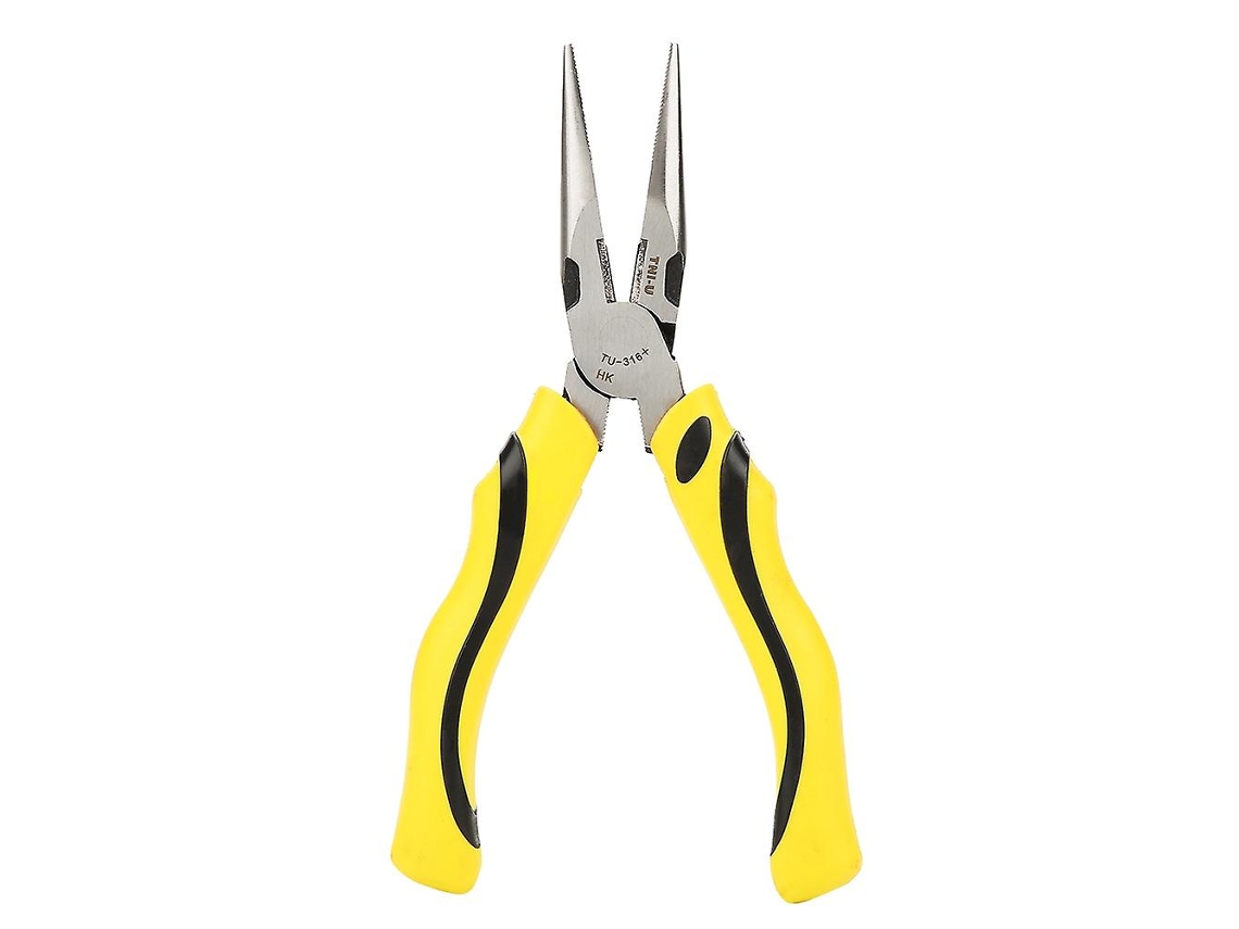 Alicates profesionales de punta larga recta de 6 pulgadas, adecuados para cortar y mantener cables.