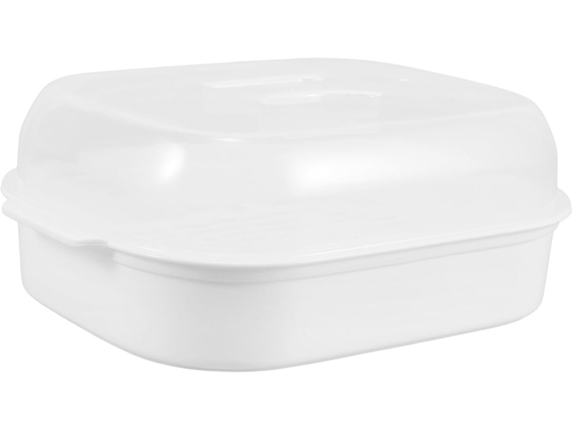 Vaporera De Plástico De Gran Capacidad Para Microondas Con Tapa Y Bandeja.