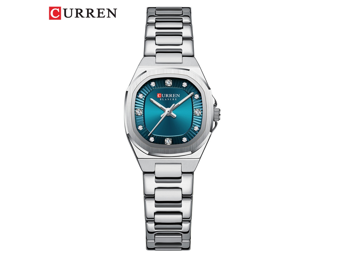 Reloj de pulsera cuadrado para mujer con movimiento de cuarzo resistente al agua (blanco y azul), estilo casual de negocios, con diamantes de imitación.