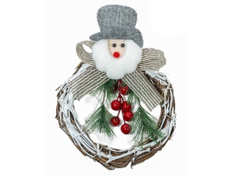 Corona de Navidad Artificial Decoración navideña Corona Adorno con Muñeco Papanoel 19cm Gris