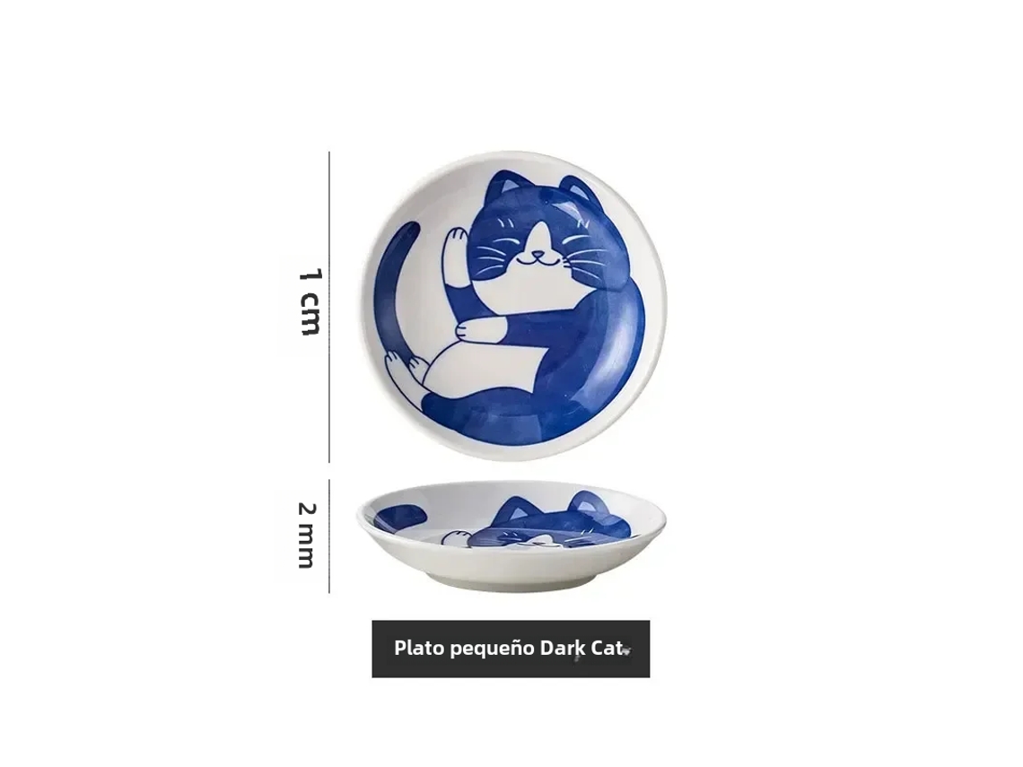(estilo C) Un Juego De 4 Platos De Cerámica Japoneses Con Un Diseño De Gato De La Suerte Lindo Y Creativo.