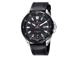 Reloj De Cuarzo Para Hombre Con Correa De Cuero, Resistente Al Agua Hasta 3 Atm Con Calendario - Naviforce (blanco Y Negro)
