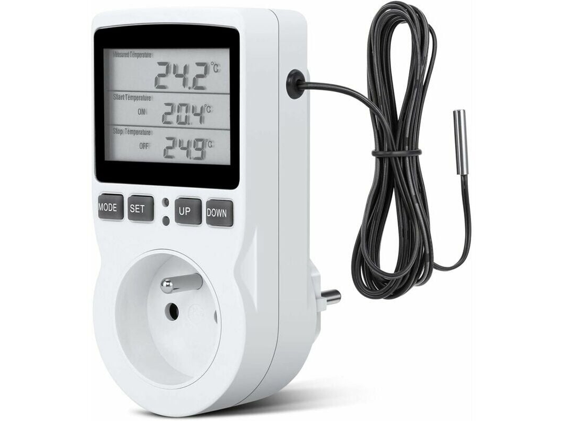 Termostato enchufable para control automático de temperatura, controlador digital con pantalla retroiluminada y protección de reinicio de memoria