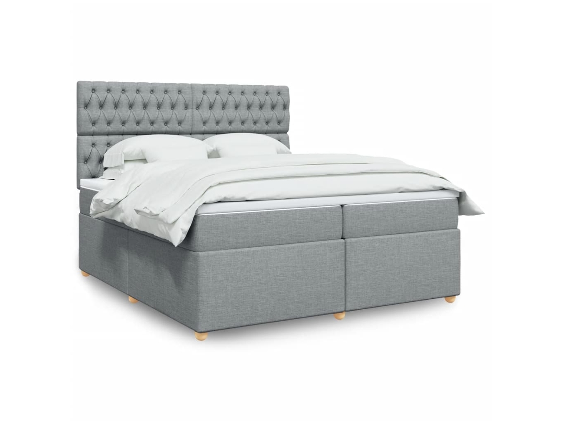 Cama Box Spring Con Colchón Tela Gris Claro 200x200 Cm
