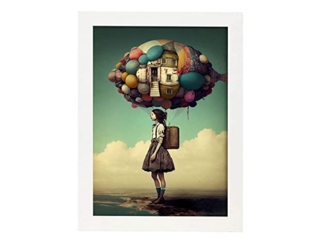 NACNIC Poster Nube De Globos En Estilo Surrealismo Cinematográfico Ilustraciones Y Grabados De Historieta Abstracta Y Artística A4 Marcos Blancos