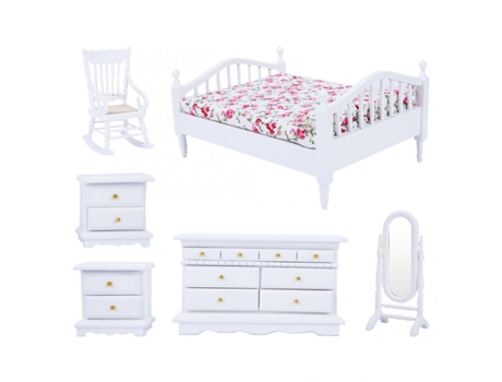 Casa de Muñecas En Miniatura Muebles de Madera Modelo Jugar Juguete 6 Piezas Dormitorio A