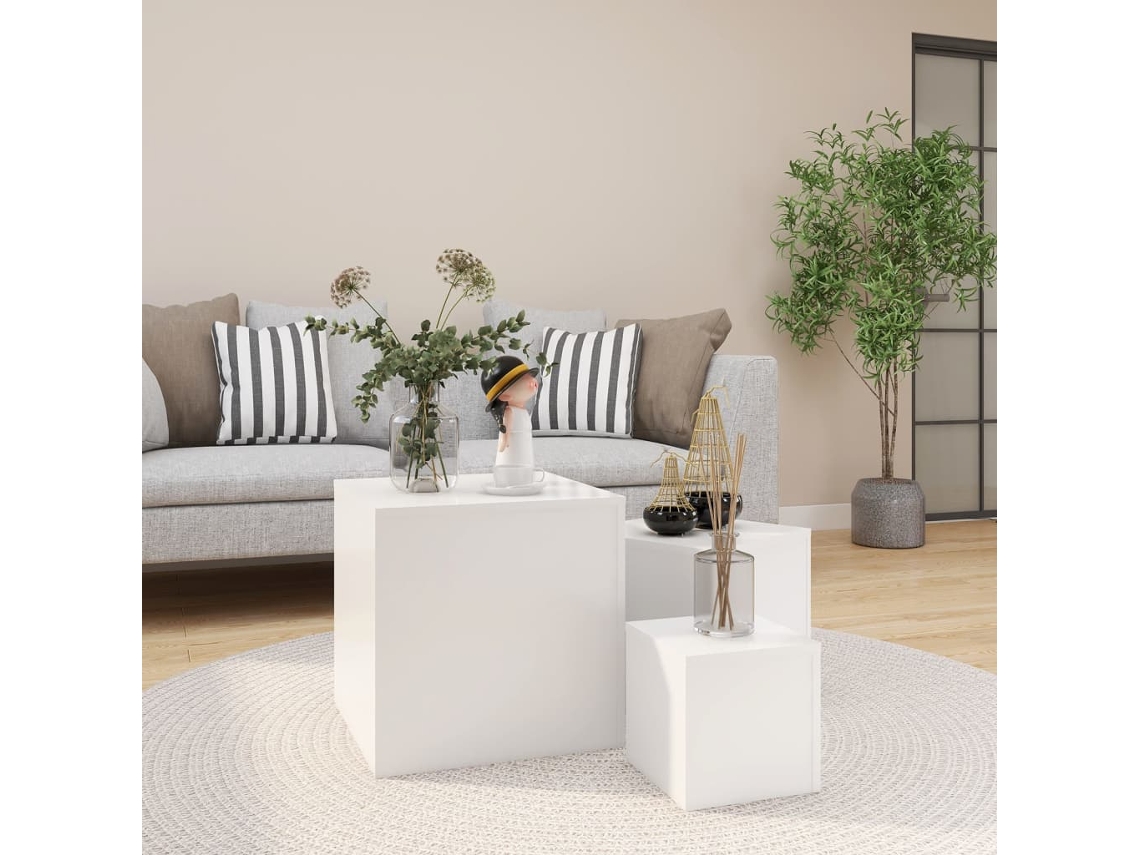 Mesas auxiliares (3 piezas), madera blanca, DKD HOME DECOR