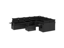 Conjunto 10 de sofás de jardín VIDAXL cojines ratán sintético negro