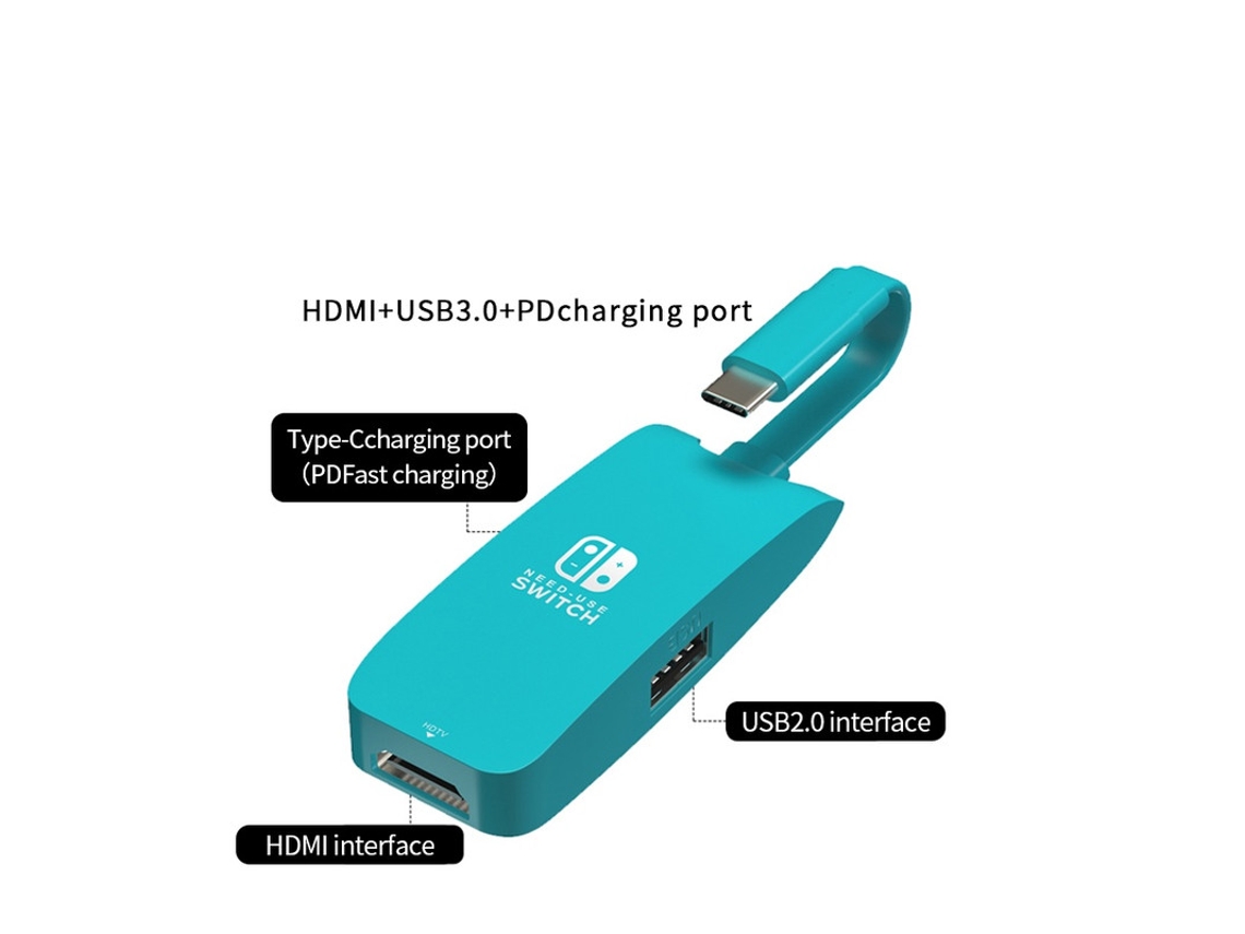 Estación de fondeo YIZHOOD Mini USB-C portátil a 4K HDMI-para Nintendo Switch USB 3.0 Hub PD 100W para Macbook Pro azul