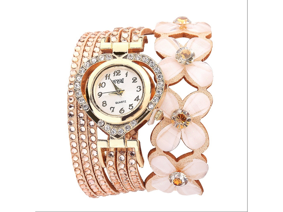 Reloj De Pulsera De Cuarzo Con Correa Multicapa De Aleación Y Diamantes De Imitación (beige)