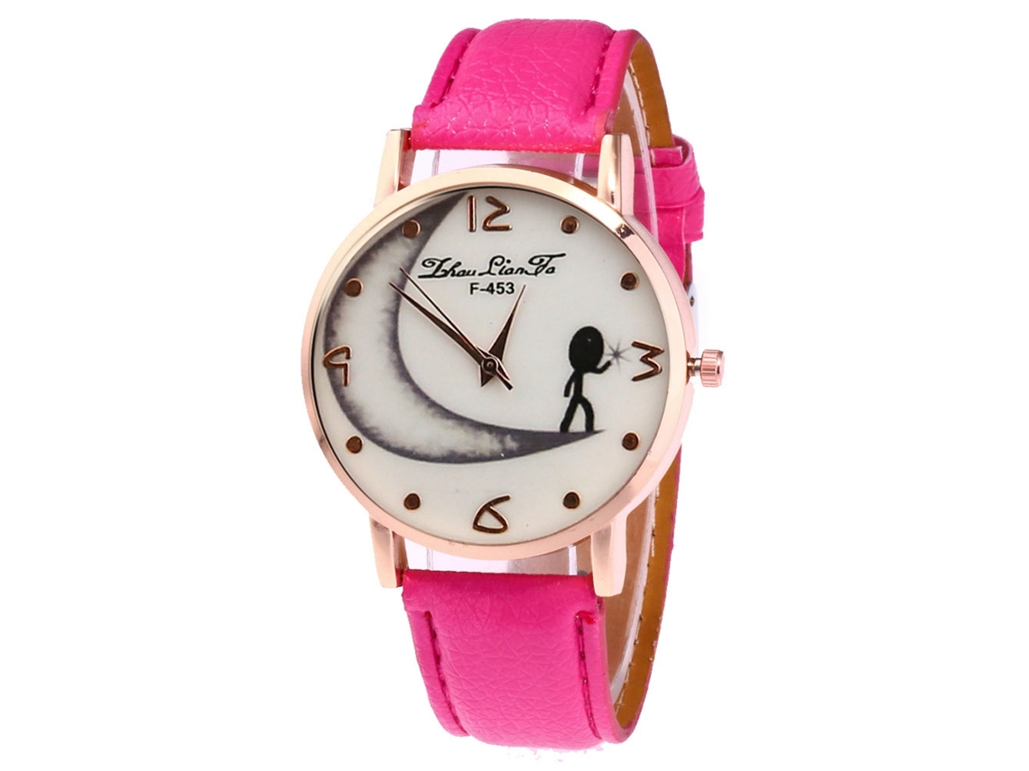 Reloj Analógico De Cuarzo Con Correa De Pu Para Hombre Y Mujer, Esfera Grande (rojo Y Rosa)