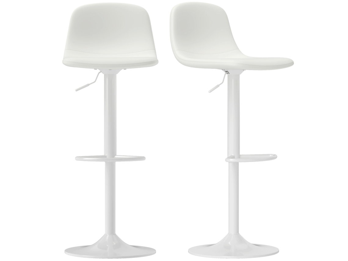 Juego De 2 Taburetes Altos Blancos Ajustables 360°