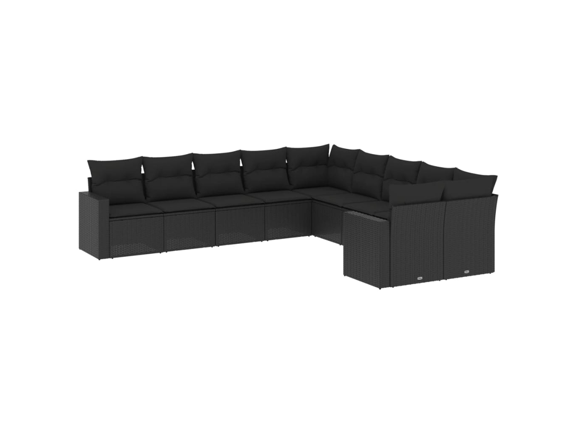Maison Exclusive - Juego de sofás de jardín de 10 piezas con cojines de mimbre, color negro
