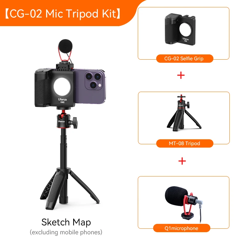 Kit de agarre para selfies CG-02 con luz de relleno, micrófono y trípode, a prueba de golpes, para iPhone y Android.