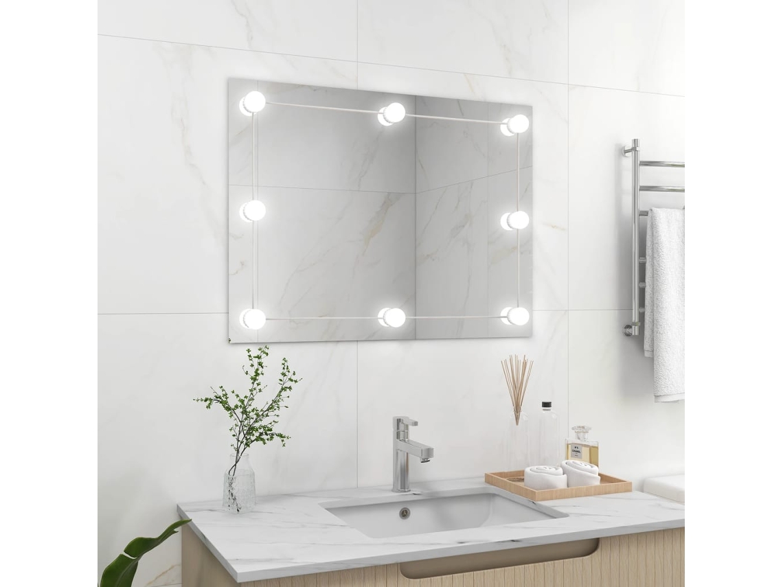 Espejo de Pared Sin Marco con Luces Led Cristal Rectangular