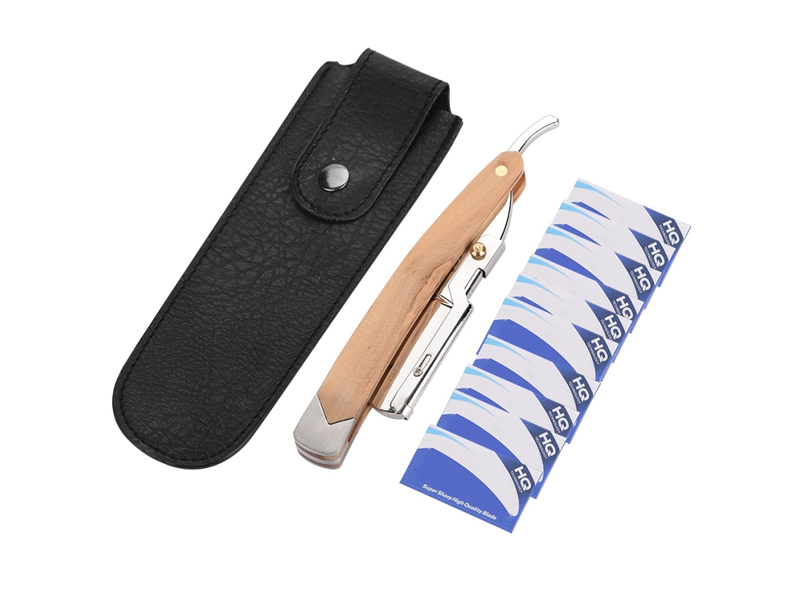 Afeitadora Plegable Con Mango De Madera Retro 10 Cabezales De Cuchilla Para Hombre Herramienta De Cuidado Facial