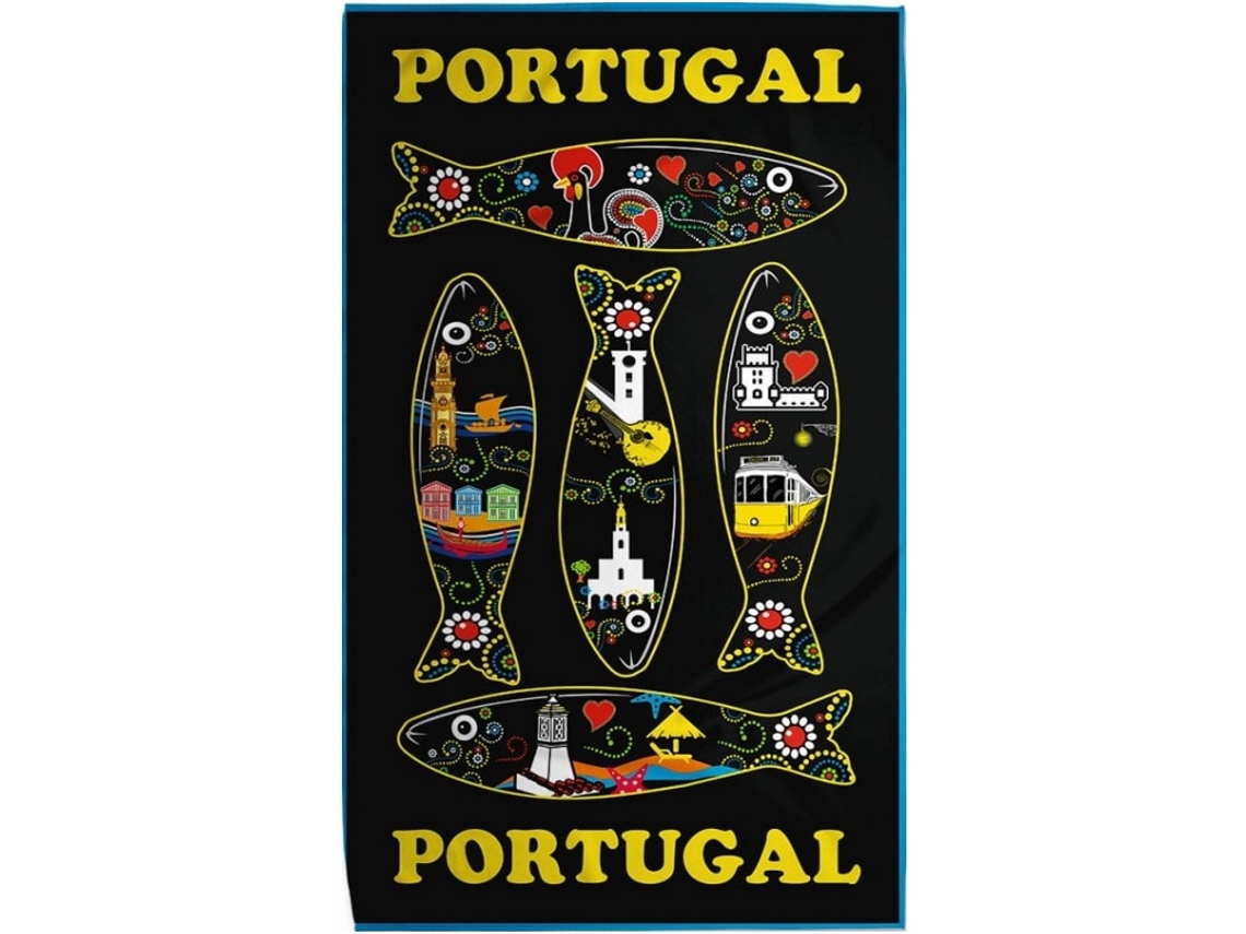 Toalla De Playa Microfibra Sardinas Portugal Negra