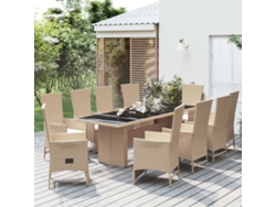 Juego de comedor de jardín de 11 piezas con cojines de mimbre beige de DKD Home Decor