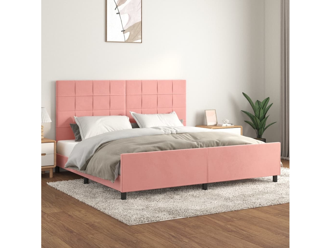 Estructura Cama Sin Colchón Terciopelo Rosa 200x200 Cm