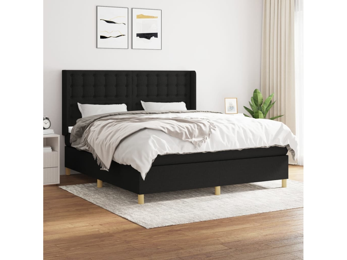 Cama Box Spring Con Colchón Tela Negro 180x200 Cm