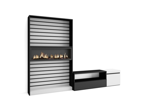 Muebles de Salón para TV 260x186x35cm Para TV hasta 65 Chimenea eléctrica Blanco y negro