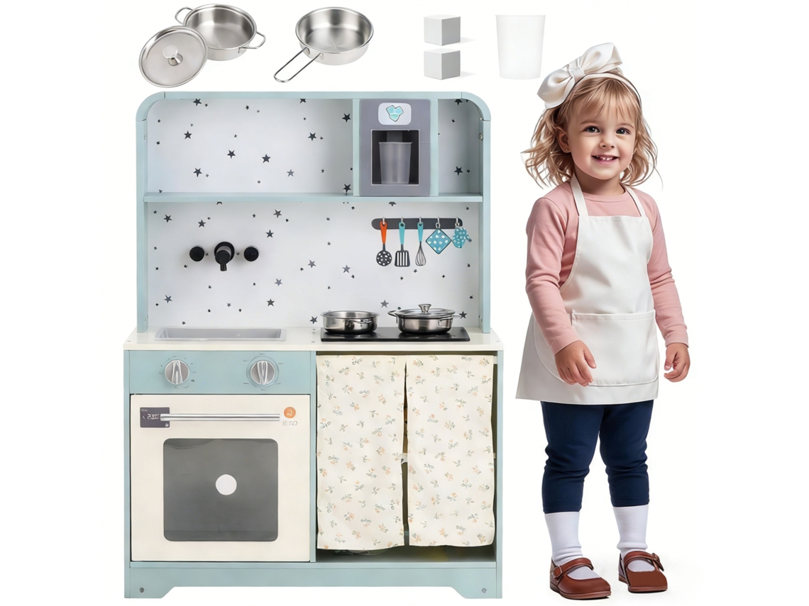 Cocina Infantil Con Máquina De Hielo, Microondas Y Accesorios Sorpresa, Apta Para Niños De 3 Años, Azul, 29x60x81cm