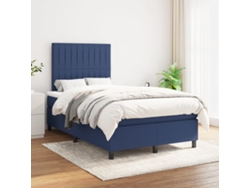 Cama Box Spring Con Colchón Tela Azul 120x200 Cm