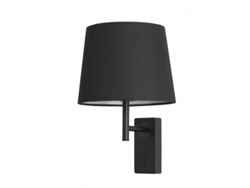 Aplique De Pared FORLIGHT Para Dormitorio E27 Con Interruptor On/Off En La Base Negro Con Pantalla De Textil