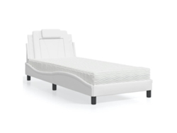 Cama Con Colchón Cuero Sintético Blanco 80x200 Cm