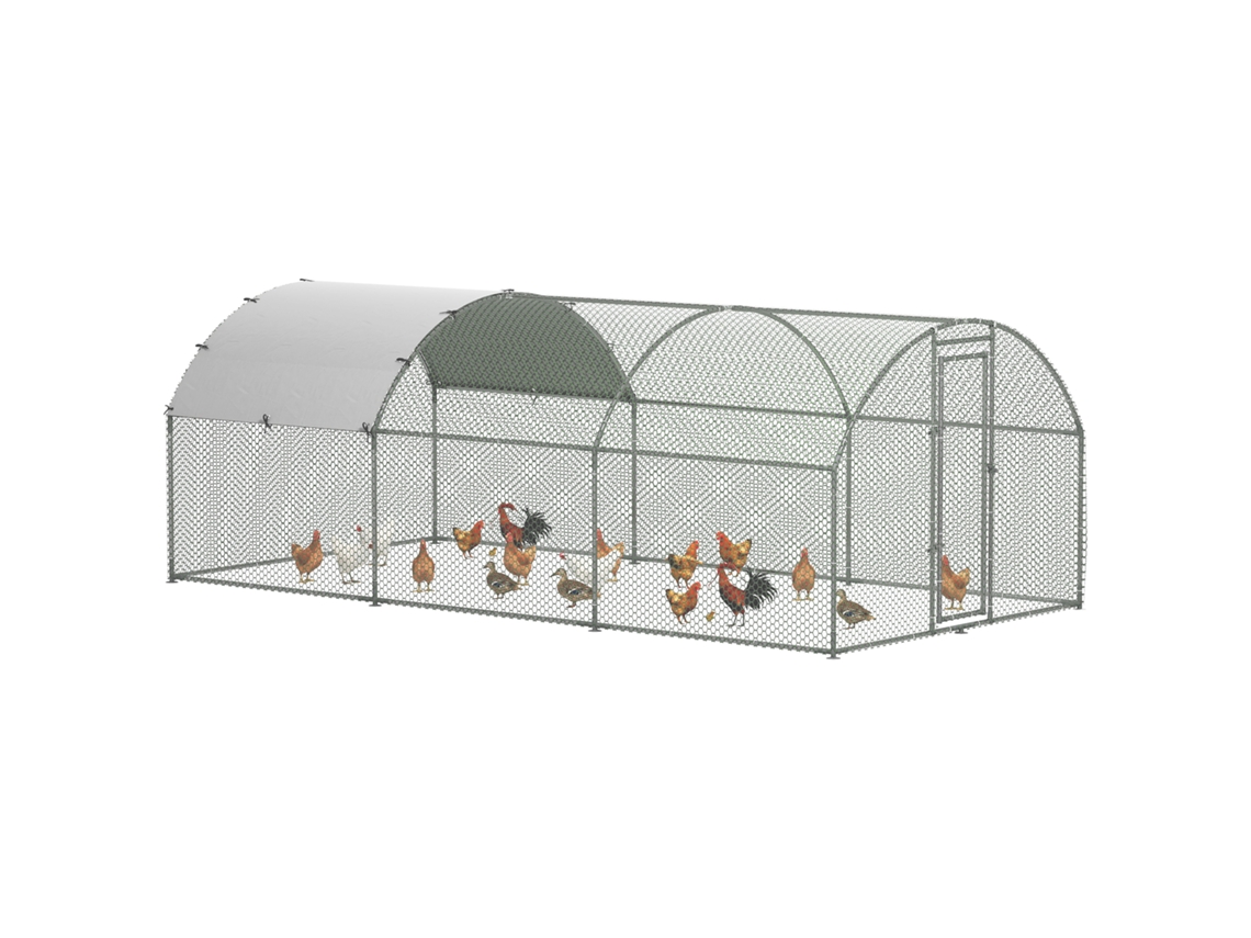 Gallinero De Acero Galvanizado Para 12-18 Gallinas, Techo Oxford, 5,7x2,8x1,97 M, Color Plata.