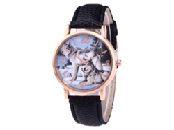 Reloj De Pulsera De Cuarzo Para Hombre Con Correa De Piel Sintética, Estilo Sencillo Y Esfera Redonda Negra.