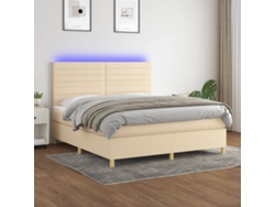 Cama Box Spring Colchón Y Luces Led Tela Crema 160x200 Cm
