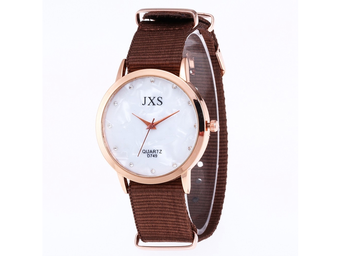 Reloj De Pulsera De Cuarzo Con Correa De Nailon Para Mujer Y Hombre Café J49