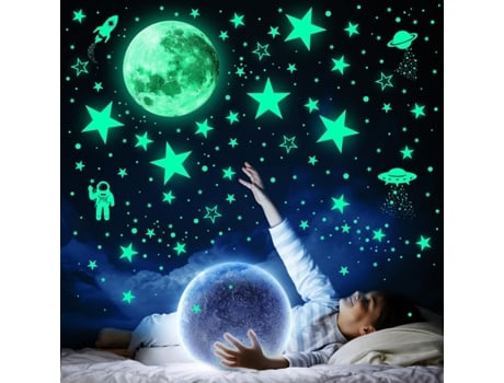 Estrellas que brillan en la oscuridad para el techo estrellas brillantes para los planetas del techo pegatinas de pared del cuarto de niños del esp...