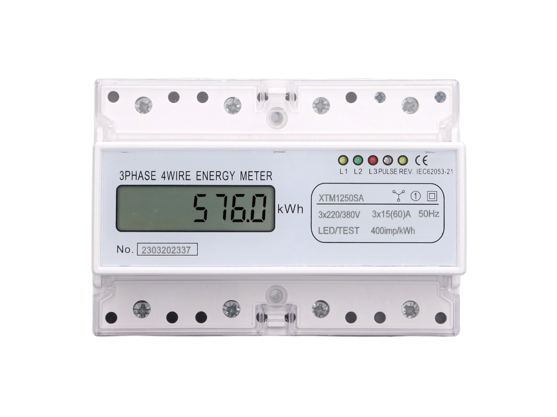 Contador De Energía Trifásico 4 Hilos 7p Digital Lcd Kwh Wattmetro Consumo Din Rail 35mm