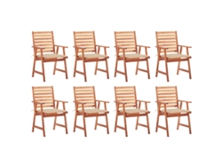 Sillas de comedor de jardín DKD Home Decor de 8 piezas con cojines de acacia maciza