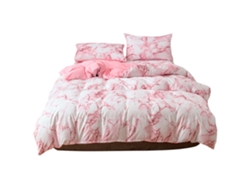 Juego De Sábanas De Poliéster Jaspeado Con Funda Nórdica Y Almohadas, Tamaño Doble Europeo, Color Rosa.