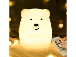 Luz Nocturna Infantil Recargable Por Usb: Adorable Lámpara De Silicona Con Forma De Animal, Sensor Táctil Y Mando A Distancia Con Forma De Oso.
