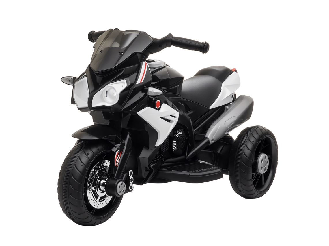 Moto Eléctrica Infantil, 3 Ruedas, 6v, Música, Claxon, Faros, Blanco Y Negro.