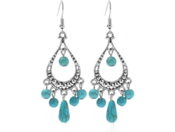 Aretes De Turquesa Vintage Bohemia Plata Colgantes Pendientes Largos Diseño Único