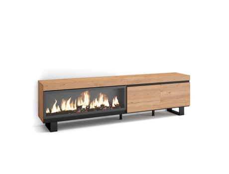 Mueble TV, Televisión, 210, Para TV hasta 80, Chimenea eléctrica XXL, Diseño industrial, Roble SKRAUT HOME